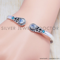 Rainbow Moonstone 925 Sterling Silver Bangles (SJWB-47)