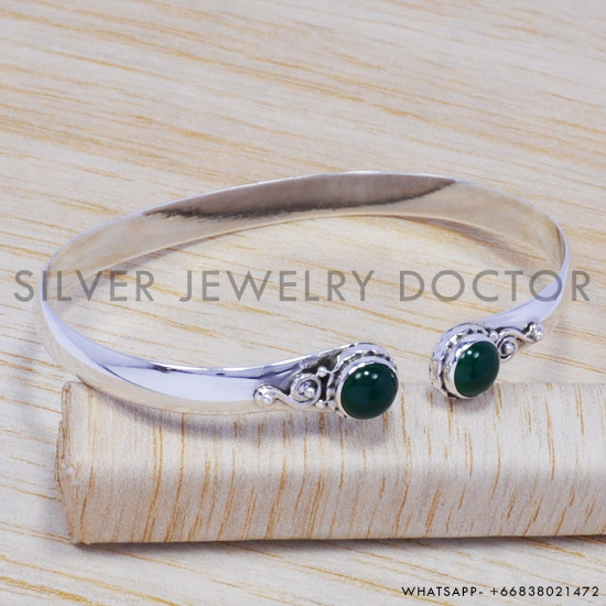 Green Onyx 925 Sterling Silver Bangles (SJWB-56) Green Onyx 925 Sterling Silver Bangles (SJWB-56)