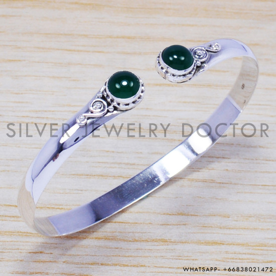Green Onyx 925 Sterling Silver Bangles (SJWB-56) Green Onyx 925 Sterling Silver Bangles (SJWB-56)