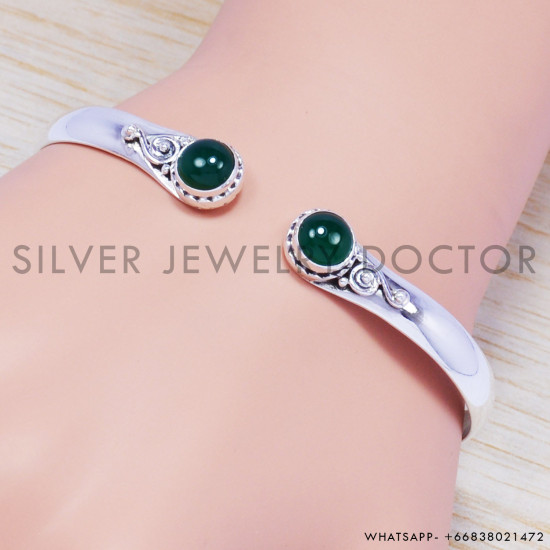 Green Onyx 925 Sterling Silver Bangles (SJWB-56) Green Onyx 925 Sterling Silver Bangles (SJWB-56)