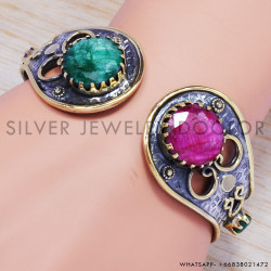 Emerald 925 Sterling Silver Bangles (SJWB-59)