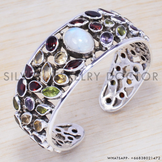 Rainbow Moonstone 925 Sterling Silver Bangles (SJWB-61) Rainbow Moonstone 925 Sterling Silver Bangles (SJWB-61)