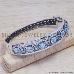 Blue Topaz 925 Sterling Silver Bangles (SJWB-70) Blue Topaz 925 Sterling Silver Bangles (SJWB-70)