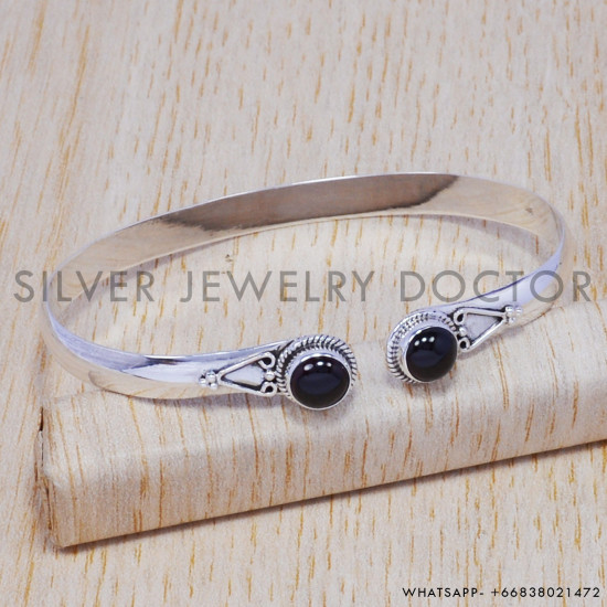 Latest 925 Sterling Silver jewelry black onyx gemstone royal bangle SJWB-107