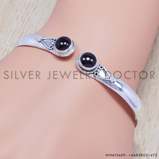 Latest 925 Sterling Silver jewelry black onyx gemstone royal bangle SJWB-107
