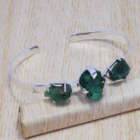 925 sterling silver jewelry rough emerald gemstone designer bangle SJWB-89