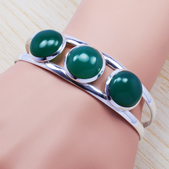 925 sterling silver jewelry green onyx gemstone designer bangle SJWB-9