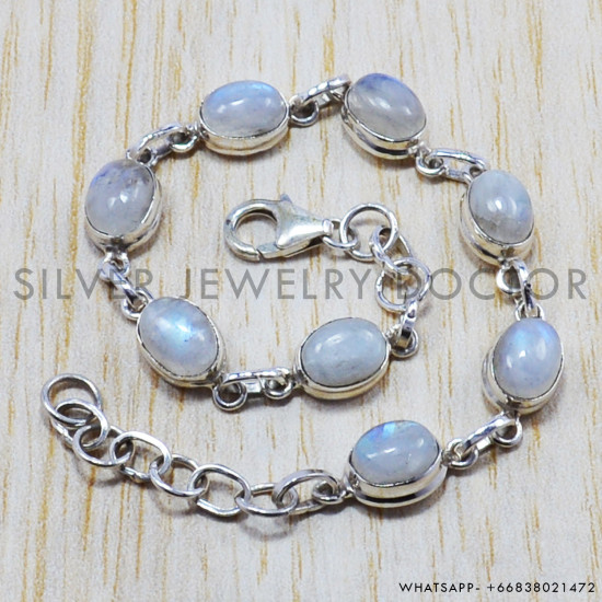 Rainbow Moonstone 925 Sterling Silver Bracelet (SJWBR-1) Rainbow Moonstone 925 Sterling Silver Bracelet (SJWBR-1)