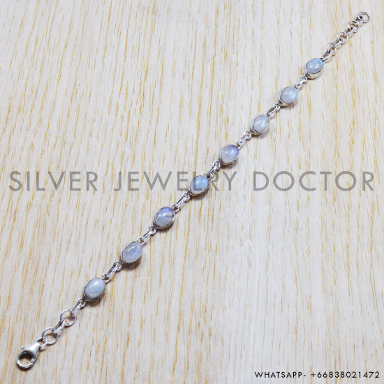 Rainbow Moonstone 925 Sterling Silver Bracelet (SJWBR-1) Rainbow Moonstone 925 Sterling Silver Bracelet (SJWBR-1)