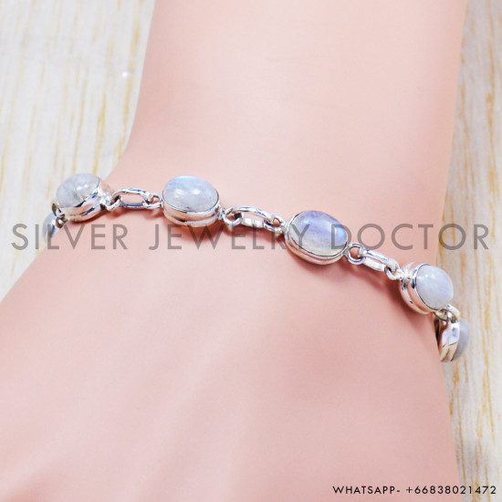 Rainbow Moonstone 925 Sterling Silver Bracelet (SJWBR-1) Rainbow Moonstone 925 Sterling Silver Bracelet (SJWBR-1)
