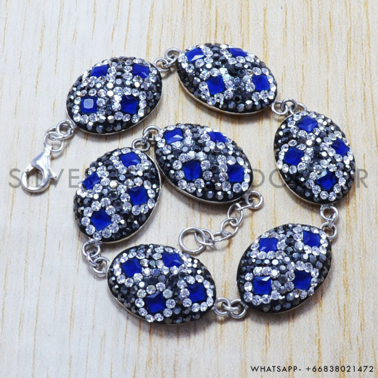 Sapphire And Zircon Gemstone 925 Sterling Silver Handmade Bracelet SJWBR-102