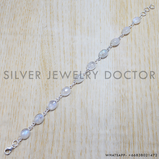 Rainbow Moonstone 925 Sterling Silver Bracelet (SJWBR-127) Rainbow Moonstone 925 Sterling Silver Bracelet (SJWBR-127)