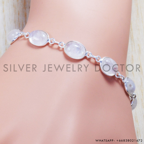 Rainbow Moonstone 925 Sterling Silver Bracelet (SJWBR-127) Rainbow Moonstone 925 Sterling Silver Bracelet (SJWBR-127)