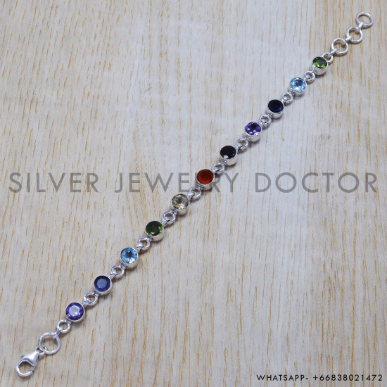 Blue Topaz 925 Sterling Silver Bracelet (SJWBR-136) Blue Topaz 925 Sterling Silver Bracelet (SJWBR-136)