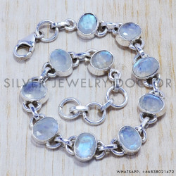 Rainbow Moonstone 925 Sterling Silver Bracelet (SJWBR-139)