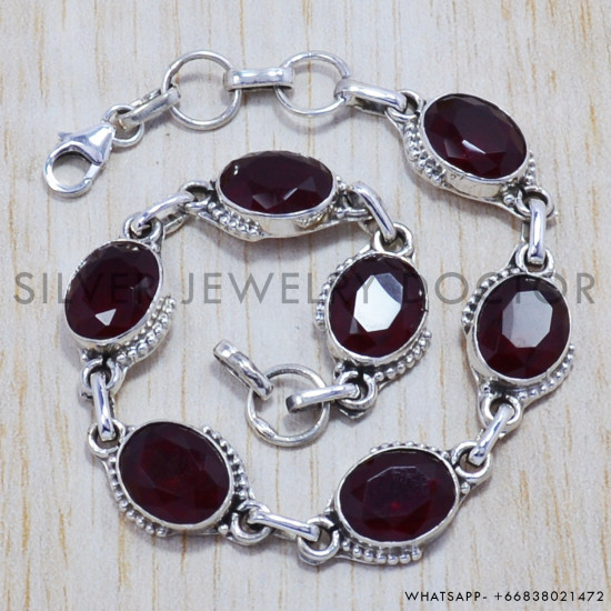 Garnet 925 Sterling Silver Bracelet (SJWBR-144) Garnet 925 Sterling Silver Bracelet (SJWBR-144)