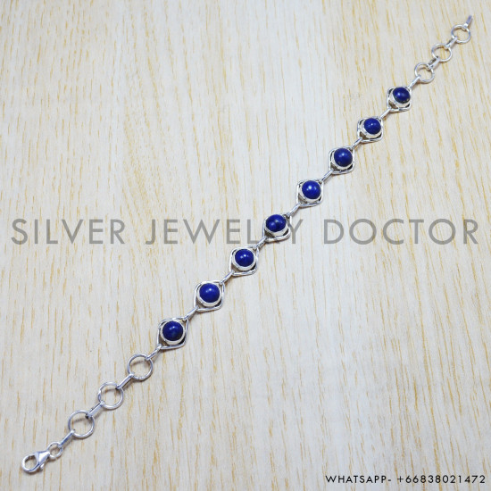 Lapis Lazuli 925 Sterling Silver Bracelet (SJWBR-15)