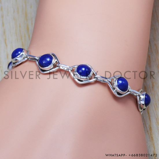 Lapis Lazuli 925 Sterling Silver Bracelet (SJWBR-15)