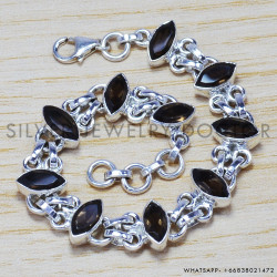 Smoky Quartz 925 Sterling Silver Bracelet (SJWBR-152) Smoky Quartz 925 Sterling Silver Bracelet (SJWBR-152)