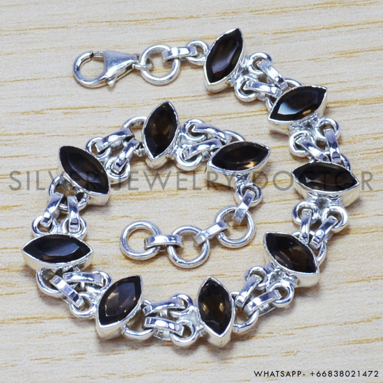 Smoky Quartz 925 Sterling Silver Bracelet (SJWBR-152) Smoky Quartz 925 Sterling Silver Bracelet (SJWBR-152)