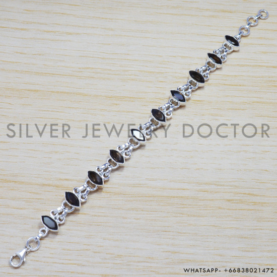 Smoky Quartz 925 Sterling Silver Bracelet (SJWBR-152) Smoky Quartz 925 Sterling Silver Bracelet (SJWBR-152)