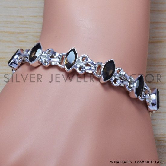 Smoky Quartz 925 Sterling Silver Bracelet (SJWBR-152) Smoky Quartz 925 Sterling Silver Bracelet (SJWBR-152)