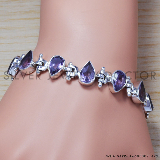 Amethyst 925 Sterling Silver Bracelet (SJWBR-153) Amethyst 925 Sterling Silver Bracelet (SJWBR-153)