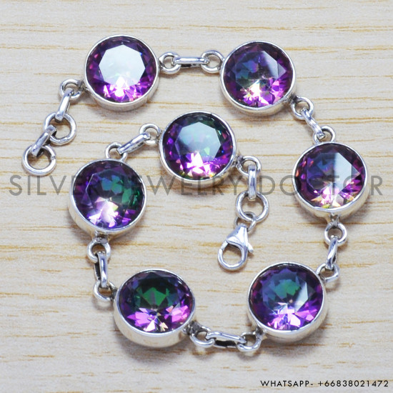Mystic Topaz 925 Sterling Silver Bracelet (SJWBR-154) Mystic Topaz 925 Sterling Silver Bracelet (SJWBR-154)