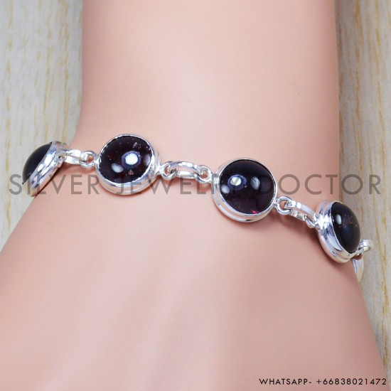Garnet 925 Sterling Silver Bracelet (SJWBR-16)