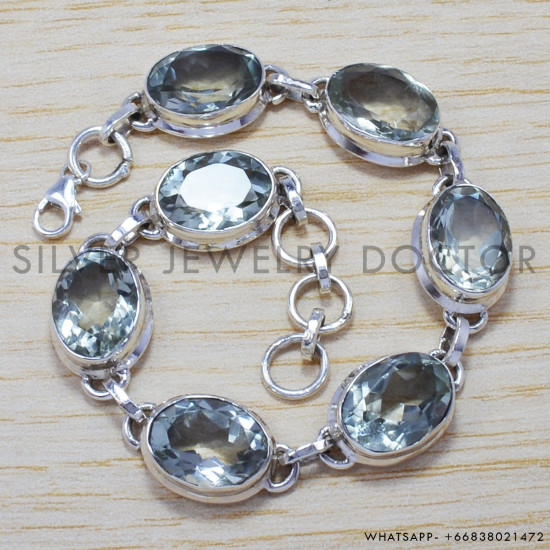 Green Amethyst 925 Sterling Silver Bracelet (SJWBR-169) Green Amethyst 925 Sterling Silver Bracelet (SJWBR-169)