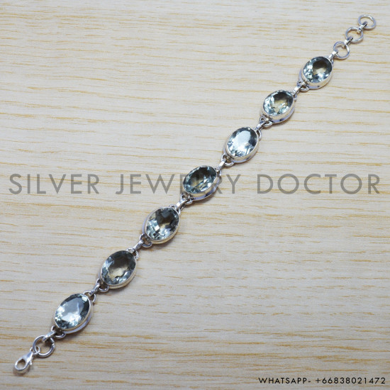 Green Amethyst 925 Sterling Silver Bracelet (SJWBR-169) Green Amethyst 925 Sterling Silver Bracelet (SJWBR-169)