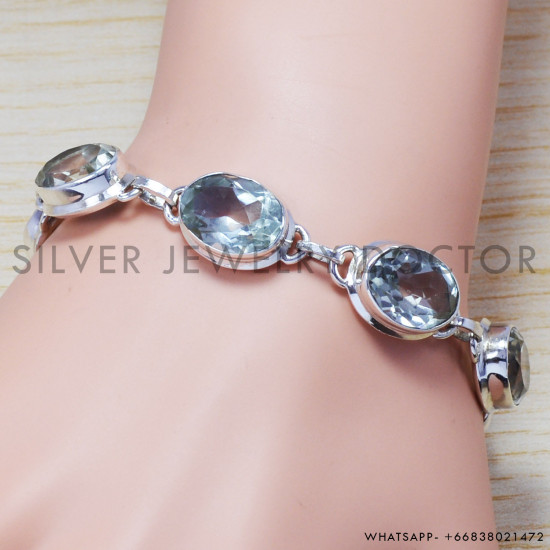 Green Amethyst 925 Sterling Silver Bracelet (SJWBR-169) Green Amethyst 925 Sterling Silver Bracelet (SJWBR-169)