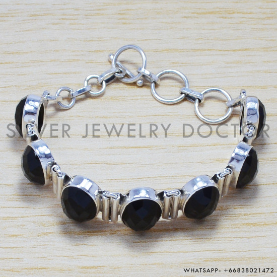 Black Onyx 925 Sterling Silver Bracelet (SJWBR-172) Black Onyx 925 Sterling Silver Bracelet (SJWBR-172)