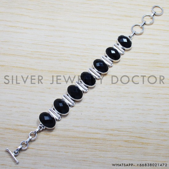 Black Onyx 925 Sterling Silver Bracelet (SJWBR-172) Black Onyx 925 Sterling Silver Bracelet (SJWBR-172)