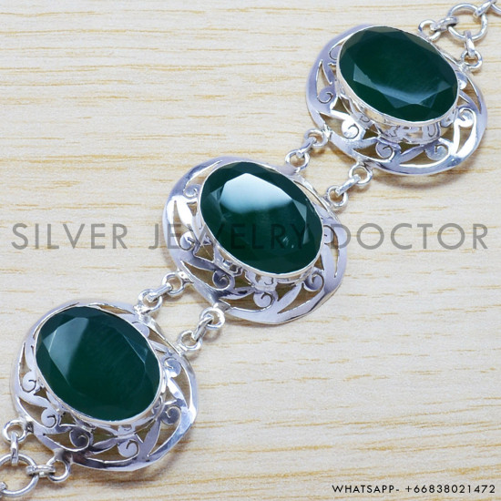 Green Onyx 925 Sterling Silver Bracelet (SJWBR-176) Green Onyx 925 Sterling Silver Bracelet (SJWBR-176)