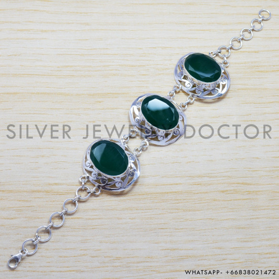 Green Onyx 925 Sterling Silver Bracelet (SJWBR-176) Green Onyx 925 Sterling Silver Bracelet (SJWBR-176)