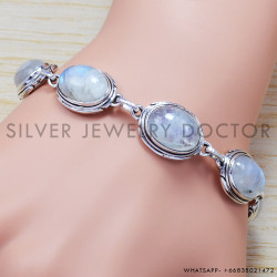 Rainbow Moonstone 925 Sterling Silver Bracelet (SJWBR-178)