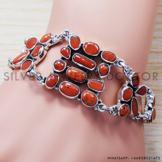 Carnelian 925 Sterling Silver Bracelet (SJWBR-181) Carnelian 925 Sterling Silver Bracelet (SJWBR-181)