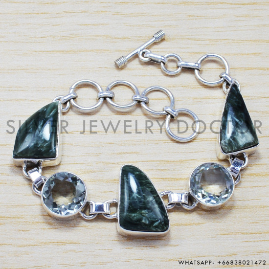 Green Amethyst 925 Sterling Silver Bracelet (SJWBR-182) Green Amethyst 925 Sterling Silver Bracelet (SJWBR-182)