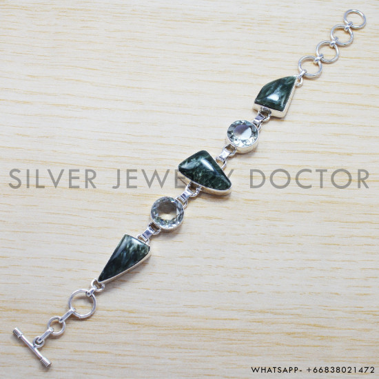 Green Amethyst 925 Sterling Silver Bracelet (SJWBR-182) Green Amethyst 925 Sterling Silver Bracelet (SJWBR-182)