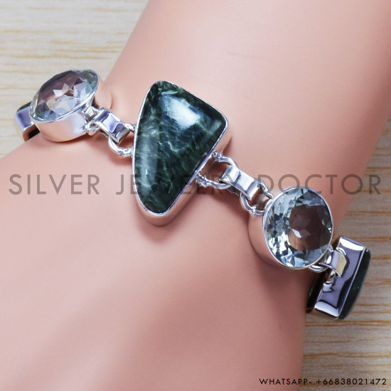 Green Amethyst 925 Sterling Silver Bracelet (SJWBR-182) Green Amethyst 925 Sterling Silver Bracelet (SJWBR-182)