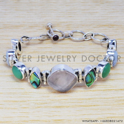 Rose Quartz 925 Sterling Silver Bracelet (SJWBR-186)