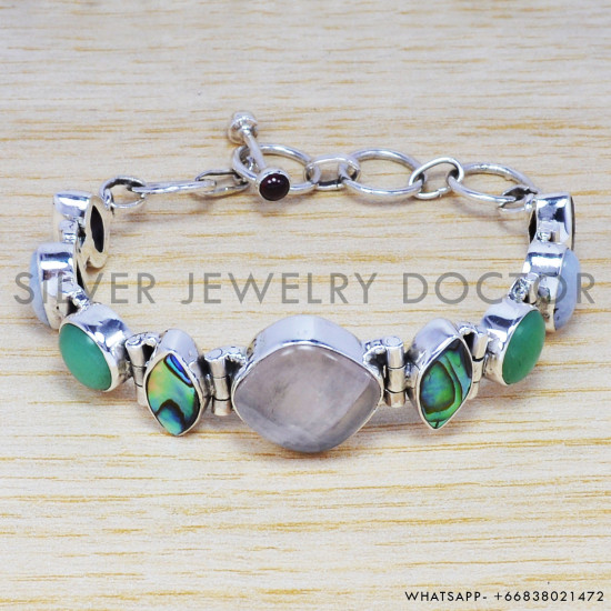 Rose Quartz 925 Sterling Silver Bracelet (SJWBR-186) Rose Quartz 925 Sterling Silver Bracelet (SJWBR-186)