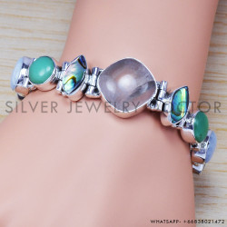 Rose Quartz 925 Sterling Silver Bracelet (SJWBR-186)