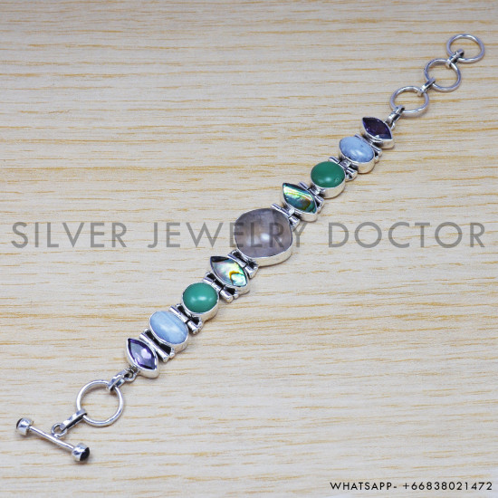 Rose Quartz 925 Sterling Silver Bracelet (SJWBR-186) Rose Quartz 925 Sterling Silver Bracelet (SJWBR-186)