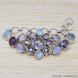 Rainbow Moonstone 925 Sterling Silver Bracelet (SJWBR-187)
