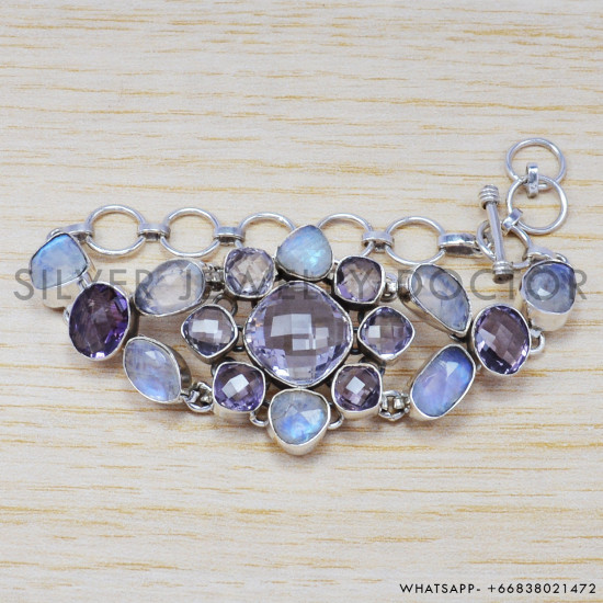Rainbow Moonstone 925 Sterling Silver Bracelet (SJWBR-187) Rainbow Moonstone 925 Sterling Silver Bracelet (SJWBR-187)