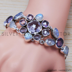 Rainbow Moonstone 925 Sterling Silver Bracelet (SJWBR-187)