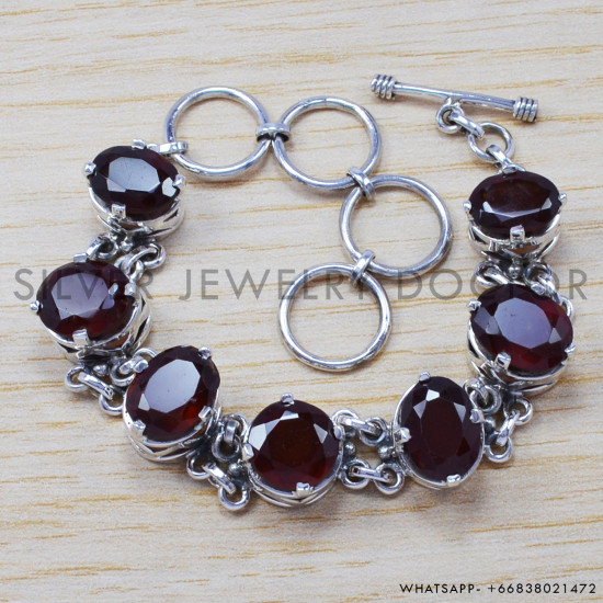 Garnet 925 Sterling Silver Bracelet (SJWBR-188)