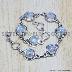 Rainbow Moonstone 925 Sterling Silver Bracelet (SJWBR-19)